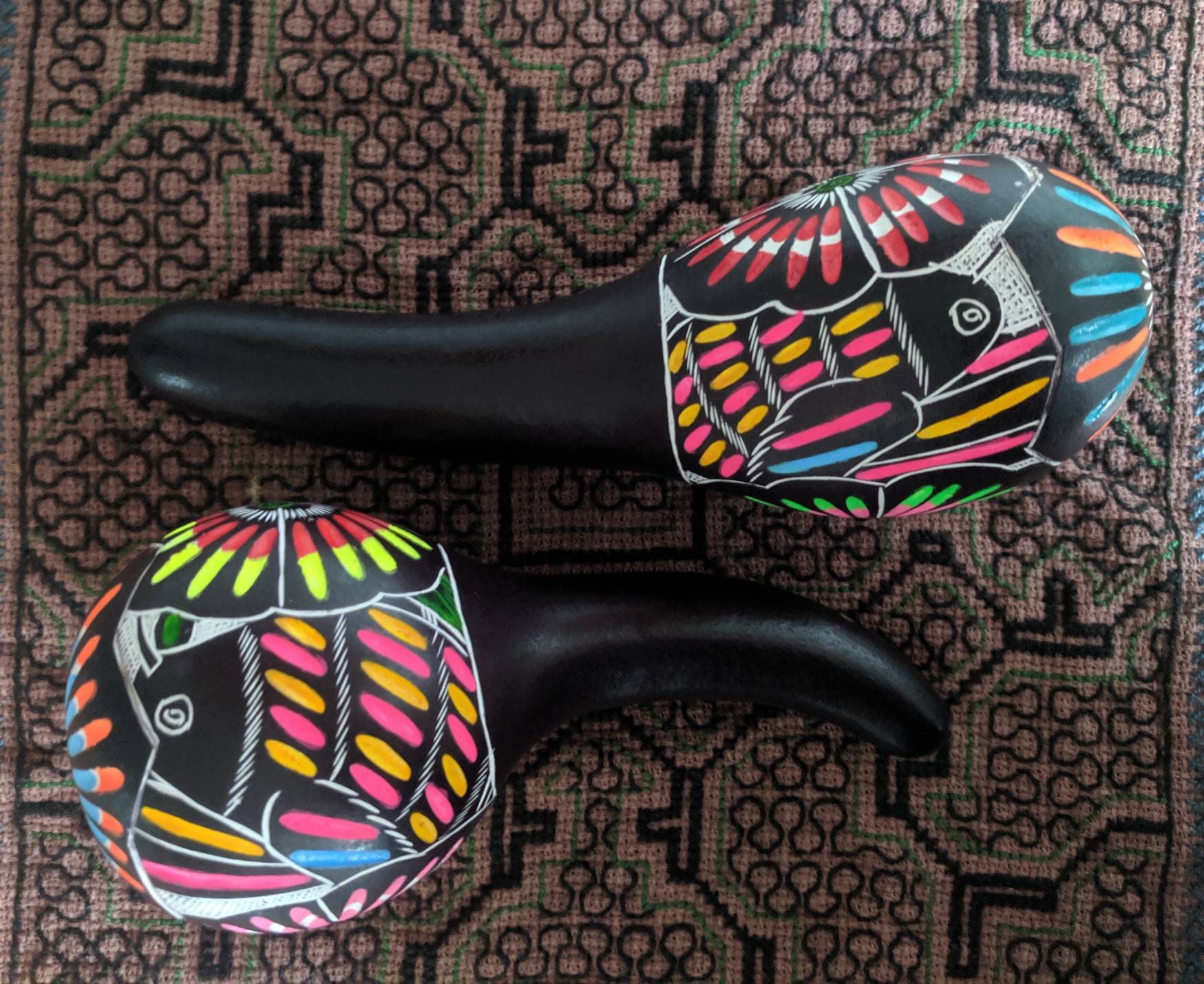 PERUVIAN FOLK art MARACA rattles shakers handcarved and handpainted