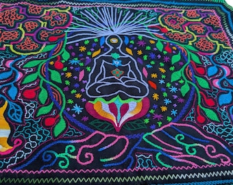 SACRED ALTAR CLOTH enlightenment Meditation  psychedelic art hand embroidery  tapestry trippy manta  shamanic wall hanging home decor