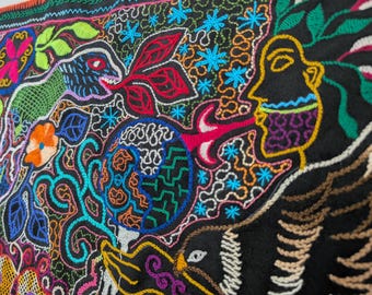 Shipibo Embroidery Wall Art – Amazonian Visionary Textile, Sacred Anaconda & Harpy Eagle