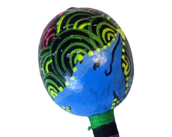 SHIPIBO gourd MARACA rattle painted blue Dolphin psychedelic art