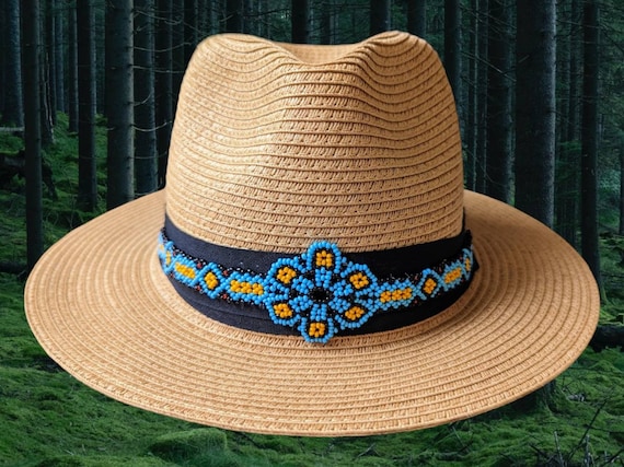 AYAWASKA PAPER Straw HAT with Peruvian Shipibo beaded ribbon