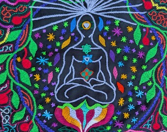 SACRED ALTAR CLOTH enlightenment Meditation  psychedelic art hand embroidery  tapestry trippy manta  shamanic wall hanging home decor