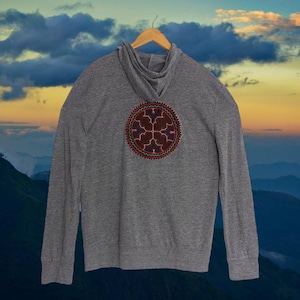 Shipibo Icaro Embroidered Hoodie: Kene Native Art, Size L