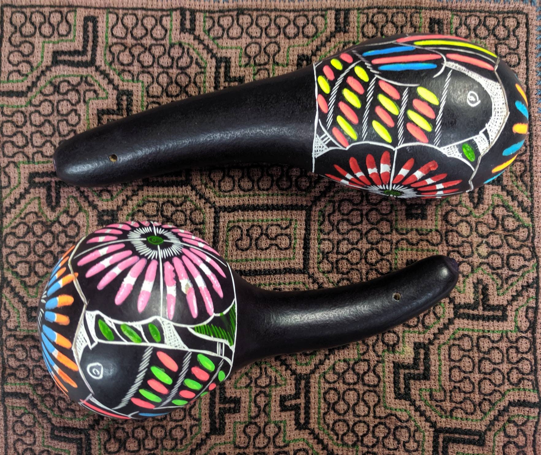PERUVIAN FOLK art MARACA rattles shakers handcarved and handpainted