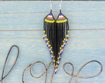 Amazonian beaded  EARRINGS tribal long