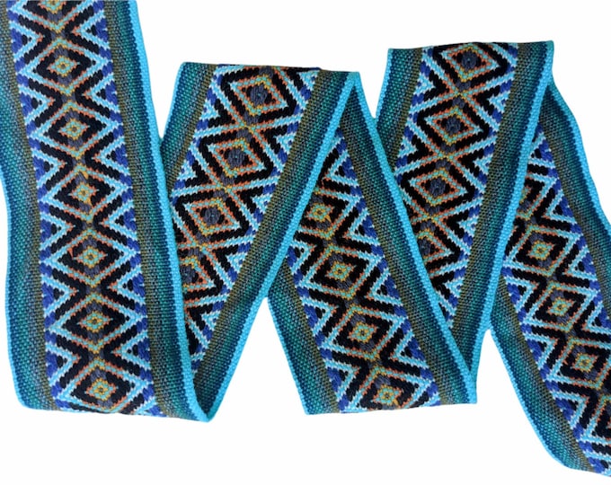 100 cms / 1.09 Yd WIDE  Andean INKA PERUVIAN Bohemian wool woven ribbon  Handmade by loom 3.14 in / 8 cm