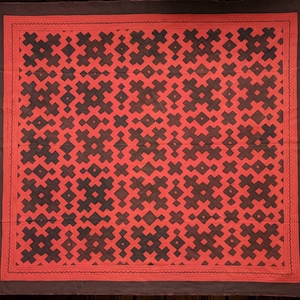 LARGE SHIPIBO WALL Art Handpainted  tapestry ceremonial altar table mesa red cloth Xao Kene