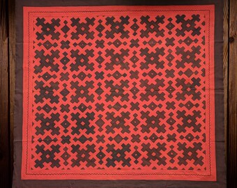 LARGE SHIPIBO WALL Art Handpainted  tapestry ceremonial altar table mesa red cloth Xao Kene