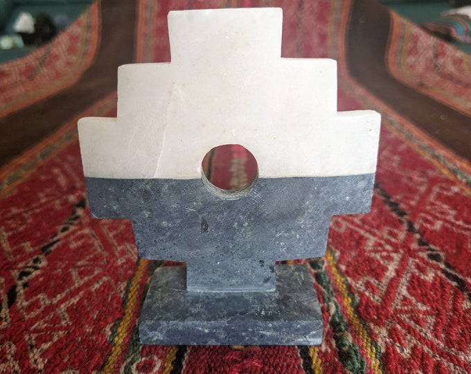 INKA CROSS CHAKANA duality altar shrine spiritual connection bridge to celestial realm stand up object Marble and Serpentine  stone rock