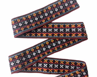 400 cms / 3.27 Yd Andean INKA PERUVIAN Bohemian wool woven ribbon  Handmade by loom 1.5 in / 4 cm