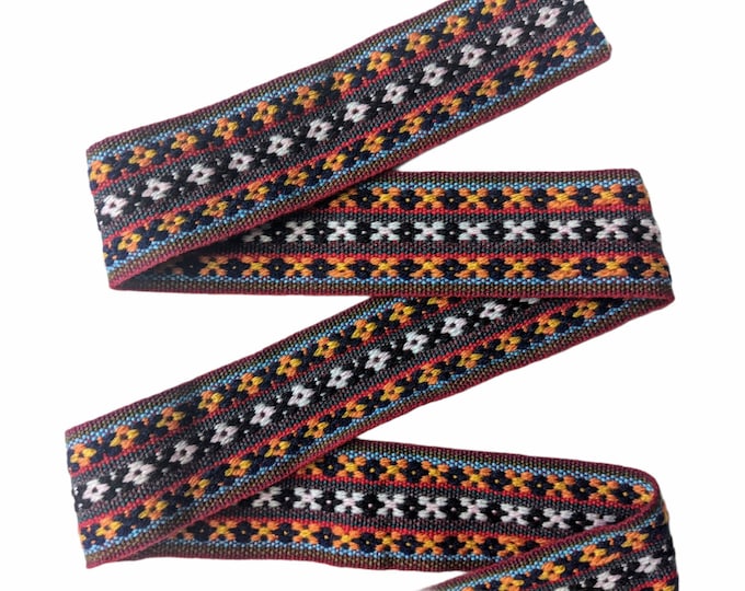 100 cms / 1.09 Yd Andean INKA PERUVIAN Bohemian wool woven ribbon  Handmade by loom 1.5 in / 4 cm