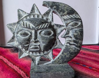 ANDEAN SUN MOON Statue figurine altar shrine spiritual  stand up object Serpentinite  stone rock from Machu Picchu