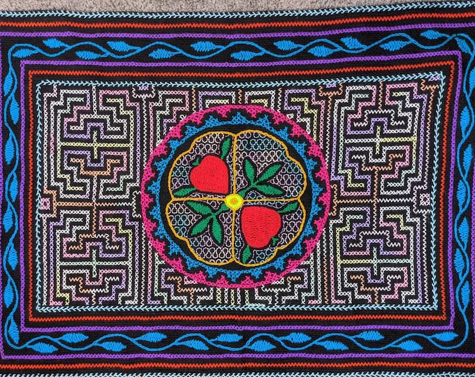 SHIPIBO fabric FLOWER of LIFE inspired on  Ayahuasca vine vision shrine altar sacred embroidery cloth