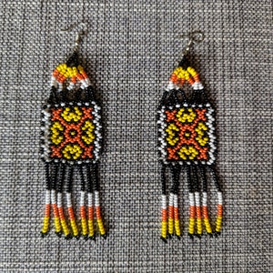 Aunthentic SHIPIBO long kene pattern beaded  EARRINGS orange yellow white