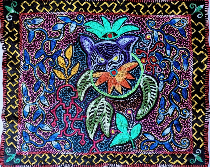 SHIPIBO OWL tapestry Spirit Animals inspired on  Ayahuasca vine vision shrine altar sacred cloth