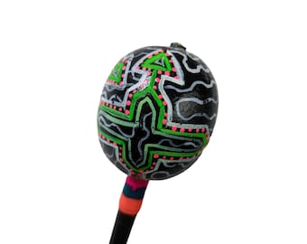 SHIPIBO gourd MARACA shaker painted  Kene Ayahuasca vision Ikaro psychedelic art green
