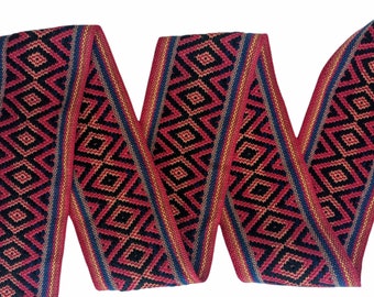 100 cms / 1.09 Yd WIDE  Andean INKA PERUVIAN Bohemian wool woven ribbon  Handmade by loom 3.14 in / 8 cm