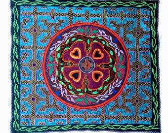AYAHUASCA CEREMONY Cloth Shipibo Xao Kene  handmade authentic tribal wall hanging sacred  altar shrine fabric