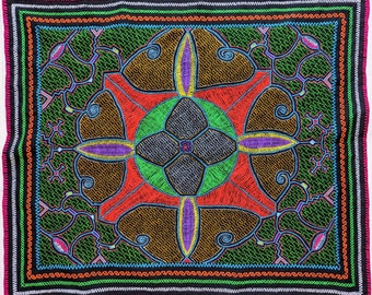 Large  SHIPIBO tapestry FLOWER of LIFE Maya Kené Ancestral Amazonian information modern design