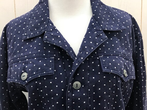 Vintage Jacket ESPRIT Navy/White Polka Dot Crop J… - image 4