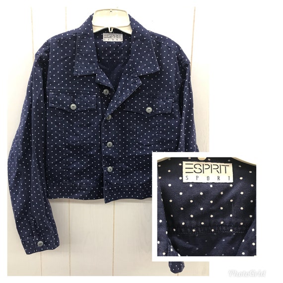 Vintage Jacket ESPRIT Navy/White Polka Dot Crop J… - image 2