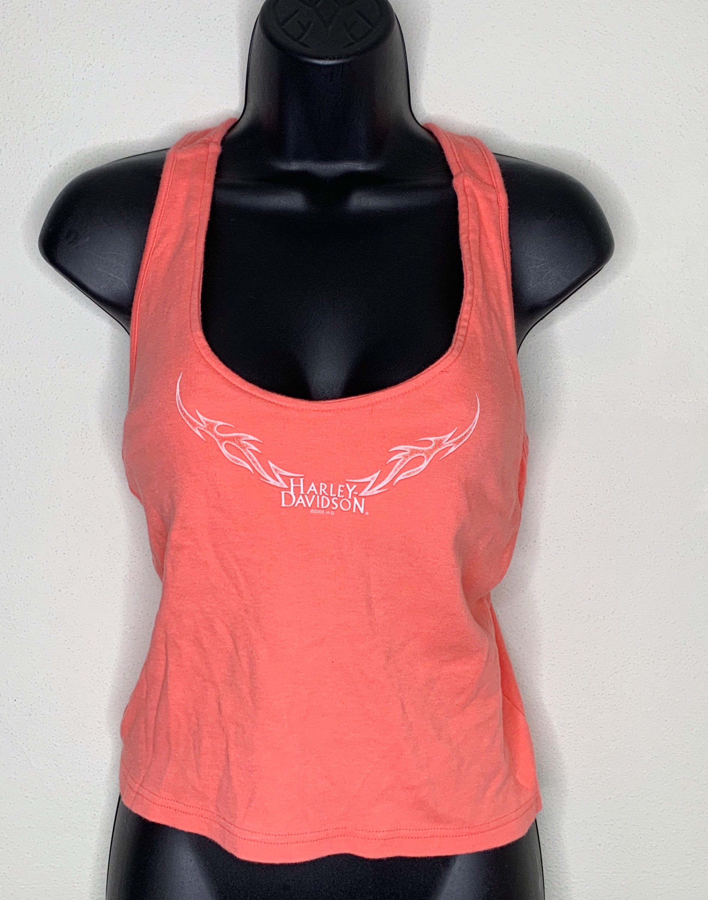 Vintage Harley Davidson Crop Tank Top Coral Pink Attached Shelf 