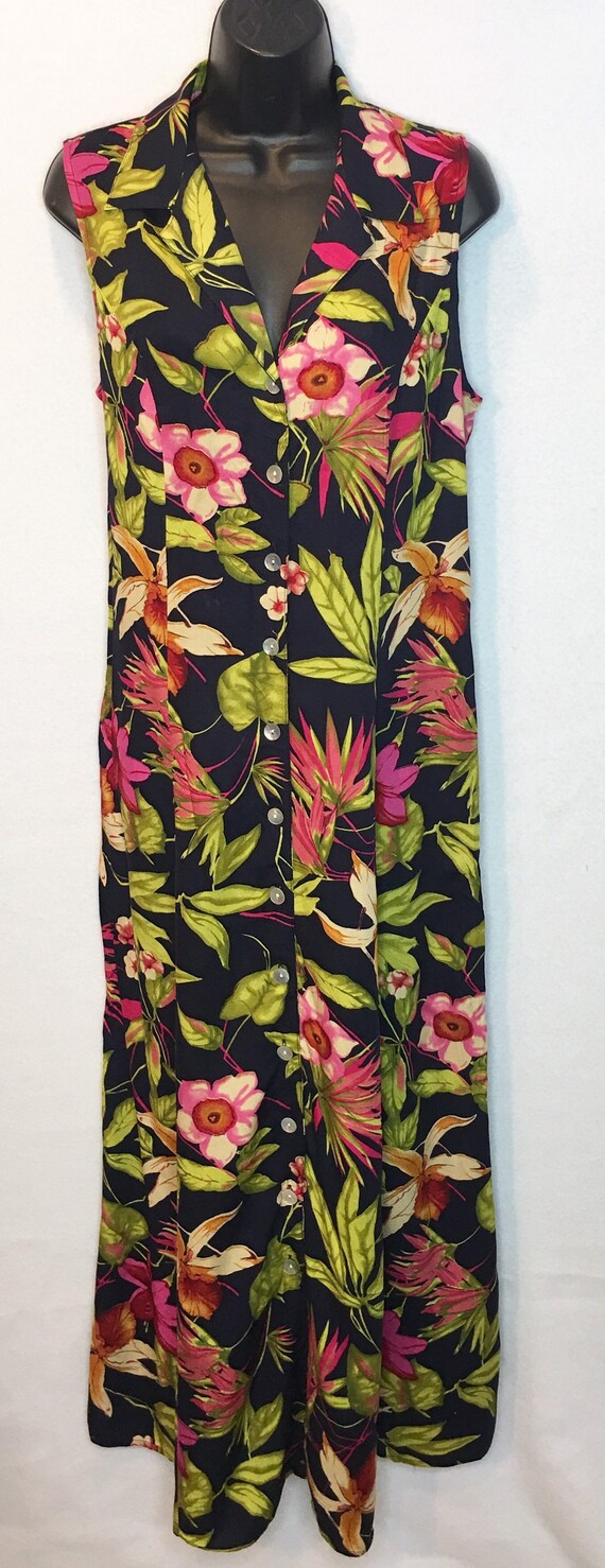 Vintage 80s 90s Button Front Long Dress CALIFORNI… - image 3