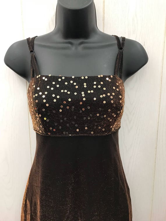 Vintage 90s Party Dress Brown Copper Shimmer Irid… - image 3