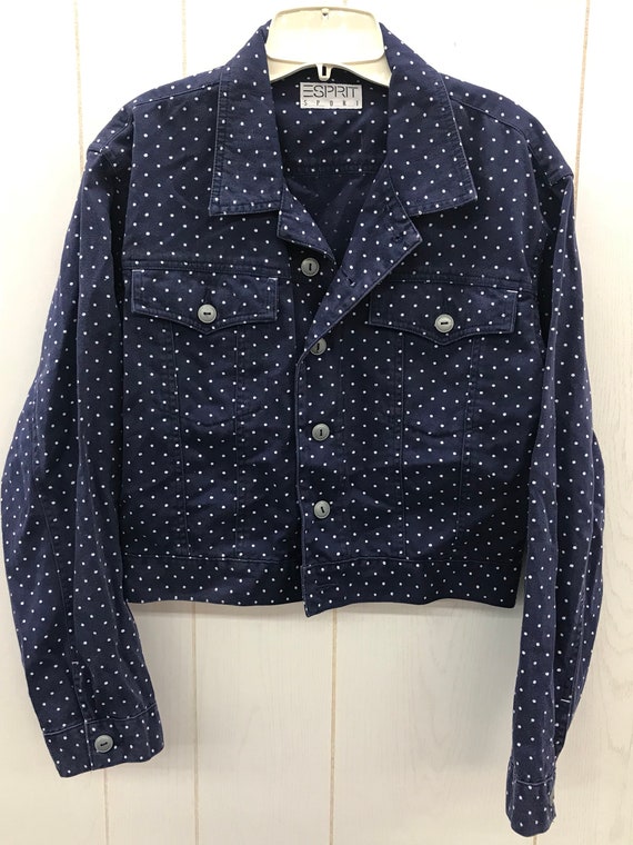Vintage Jacket ESPRIT Navy/White Polka Dot Crop J… - image 5