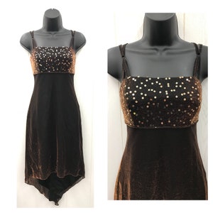 Vintage 90s Party Dress Brown Copper Shimmer Iridescent Prom Cocktail Dress JUMP Apparel Co Sz 7/8 Small