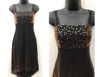 Vintage 90s Party Dress Brown Copper Shimmer Iridescent Prom Cocktail Dress JUMP Apparel Co Sz 7/8 Small