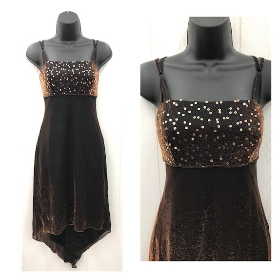 Vintage 90s Party Dress Brown Copper Shimmer Irid… - image 1