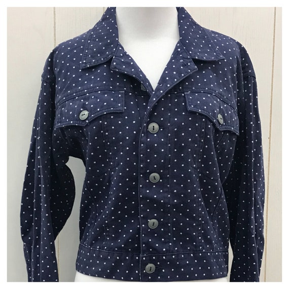 Vintage Jacket ESPRIT Navy/White Polka Dot Crop J… - image 3