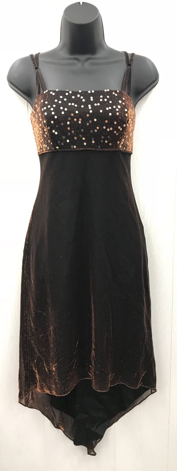 Vintage 90s Party Dress Brown Copper Shimmer Irid… - image 2