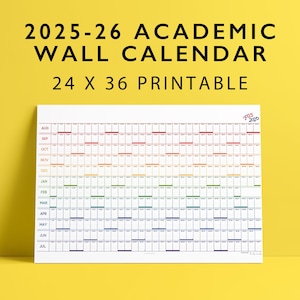 2025-26 Academic Wall Calendar Year at a Glance | 24x36 Printable | Giant Horizontal Yearly Planner Lined | Rainbow