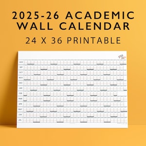 2025-26 Academic Wall Calendar Year at a Glance | 24x36 Printable | Giant Horizontal Yearly Planner Lined | Green & Orange