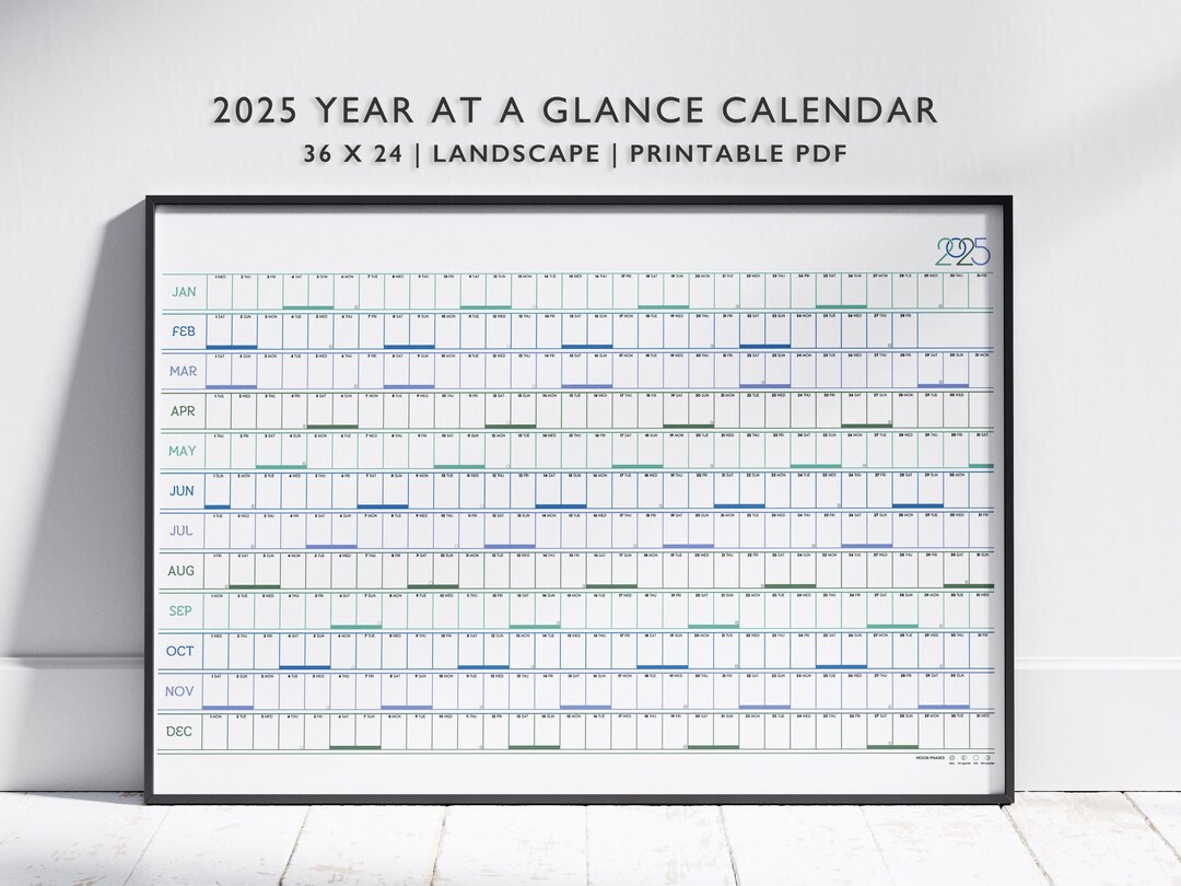 2025 Wall Calendar Year at a Glance 24x36 Printable Giant Horizontal