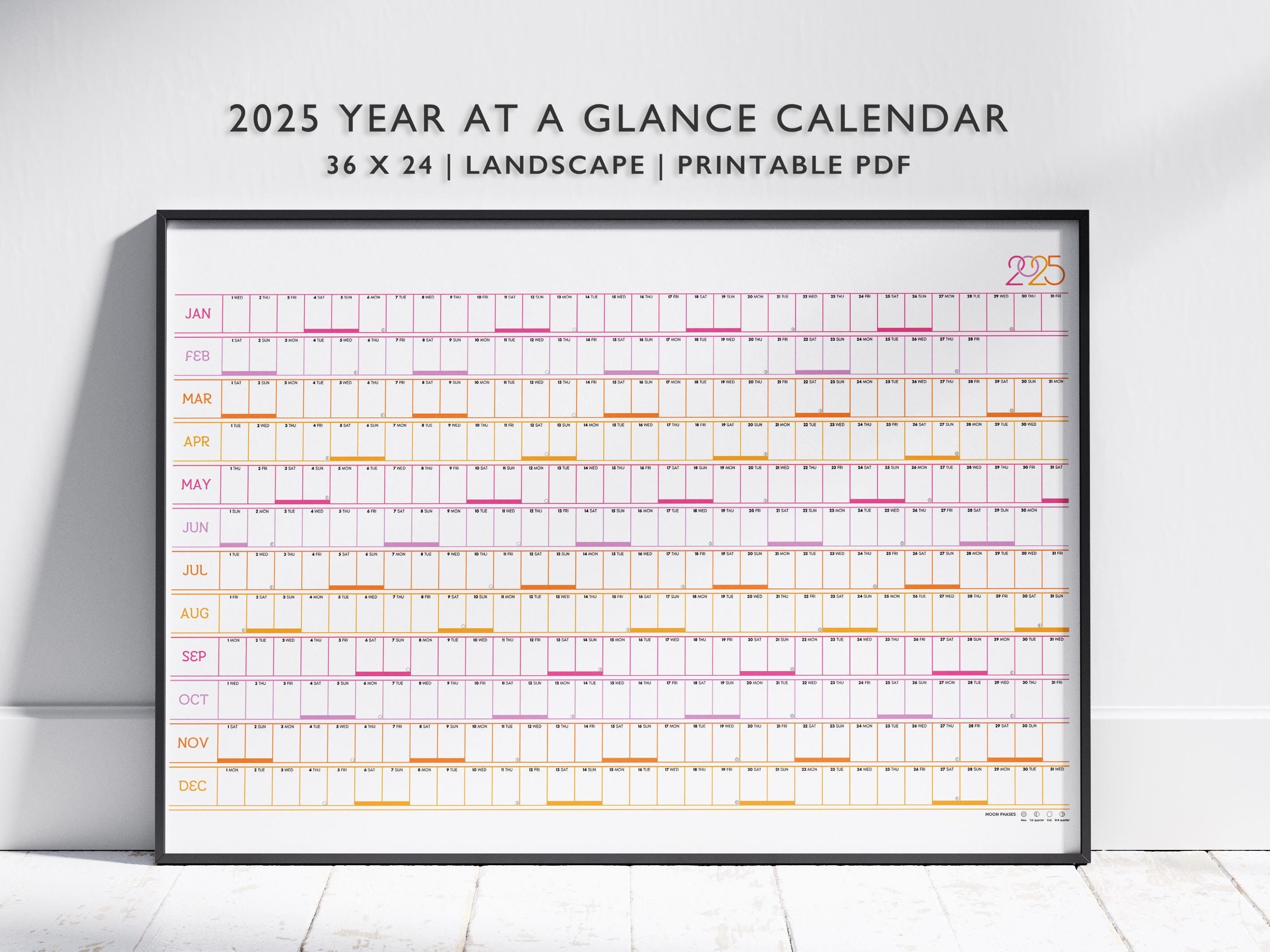 2025 Wall Calendar Year at a Glance 24x36 Printable Giant Horizontal