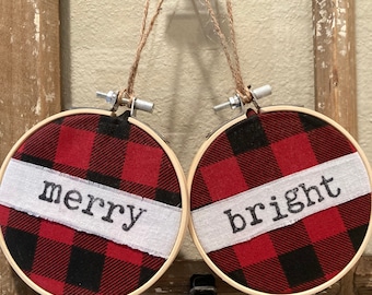 Búfalo hecho a mano a cuadros Merry Brillante bordado de madera Adornos de aro