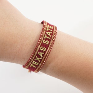 Texas State University Bobcat Maroon Gold Embroidered Bracelet Spirit Game Day Tassel Gift Stocking Stuffer