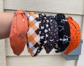 Spooky Halloween Season Autumn Fall Ghosts Pumpkins Celestial Top Knot Headbands