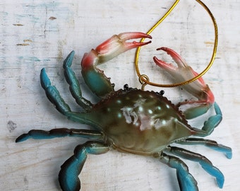 Blue Crab Hand Painted Glass Ornament