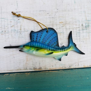 Sailfish Holiday Ornament 5.5" x 2.5" Nautical decor **CHOICE of 1,2 or 3**