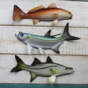Tarpon Snook Redfish wall replica SET OF 3 decor hand-painted 3D saltwater 12&quot;