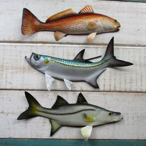 Tarpon Snook Redfish wall replica SET OF 3 decor hand-painted 3D saltwater 12"