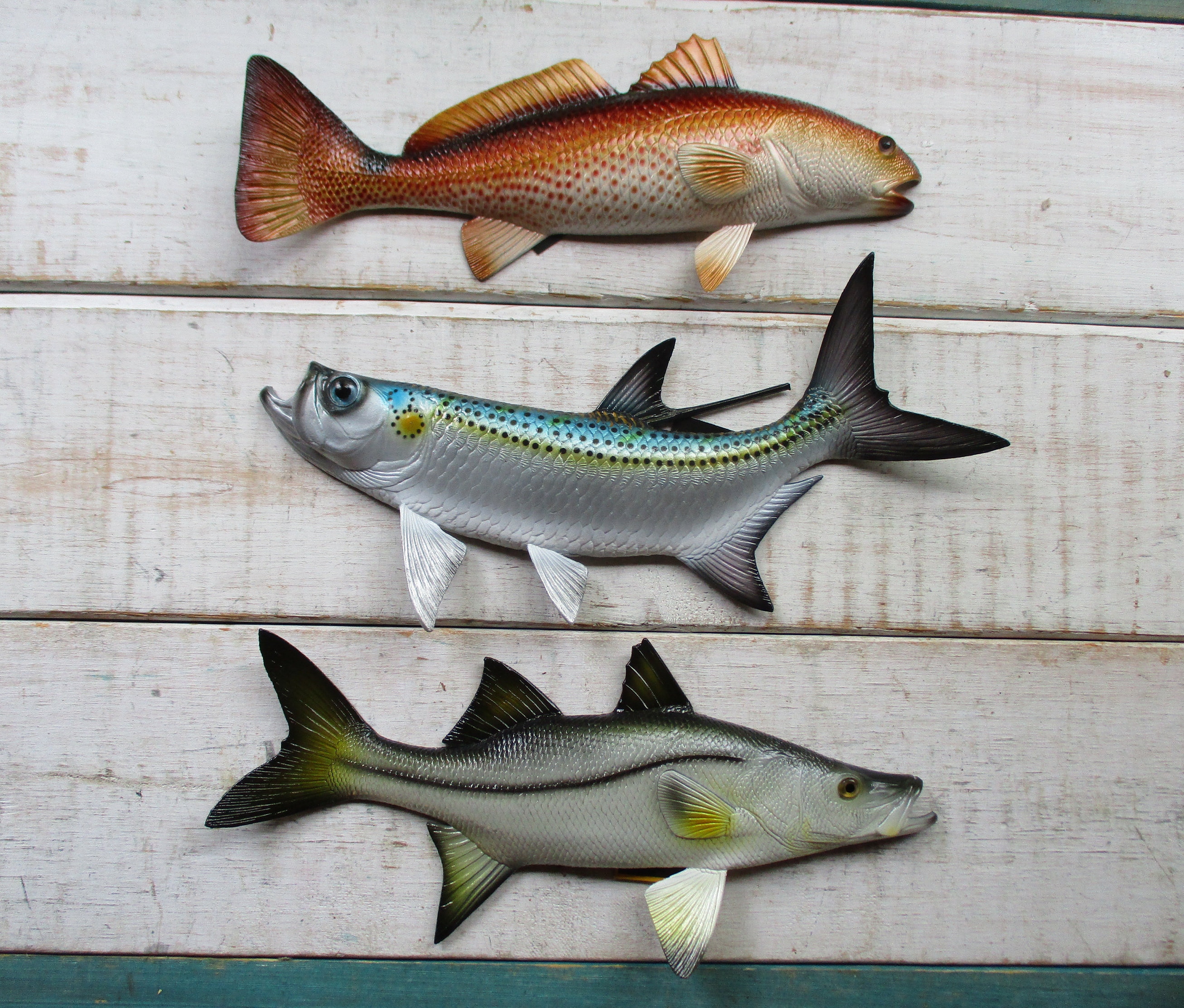 Tarpon Snook Redfish wall replica SET OF 3 decor hand-painted 3D saltwater 12"