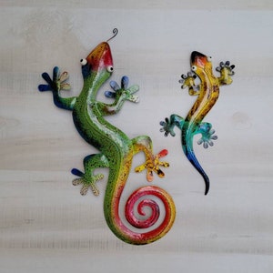 Gecko Lizard metal wall decor tropical tiki decor Set of 2 (19.5" and 12")