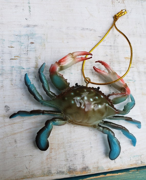 Perfect Gift perferct for tree or hang anywhere Stocking Stuffers! Won/'t rust Nautical Aluminum metal Blue Crab Christmas Ornament