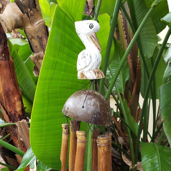 Pelican Bamboo wind chime  tiki decor porch patio decor windchime