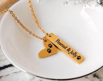 Dog Memorial Necklace Personalized, Custom Pet Memorial Gift, Personalized Paw Prints Pet Necklace, Custom Dog Necklace